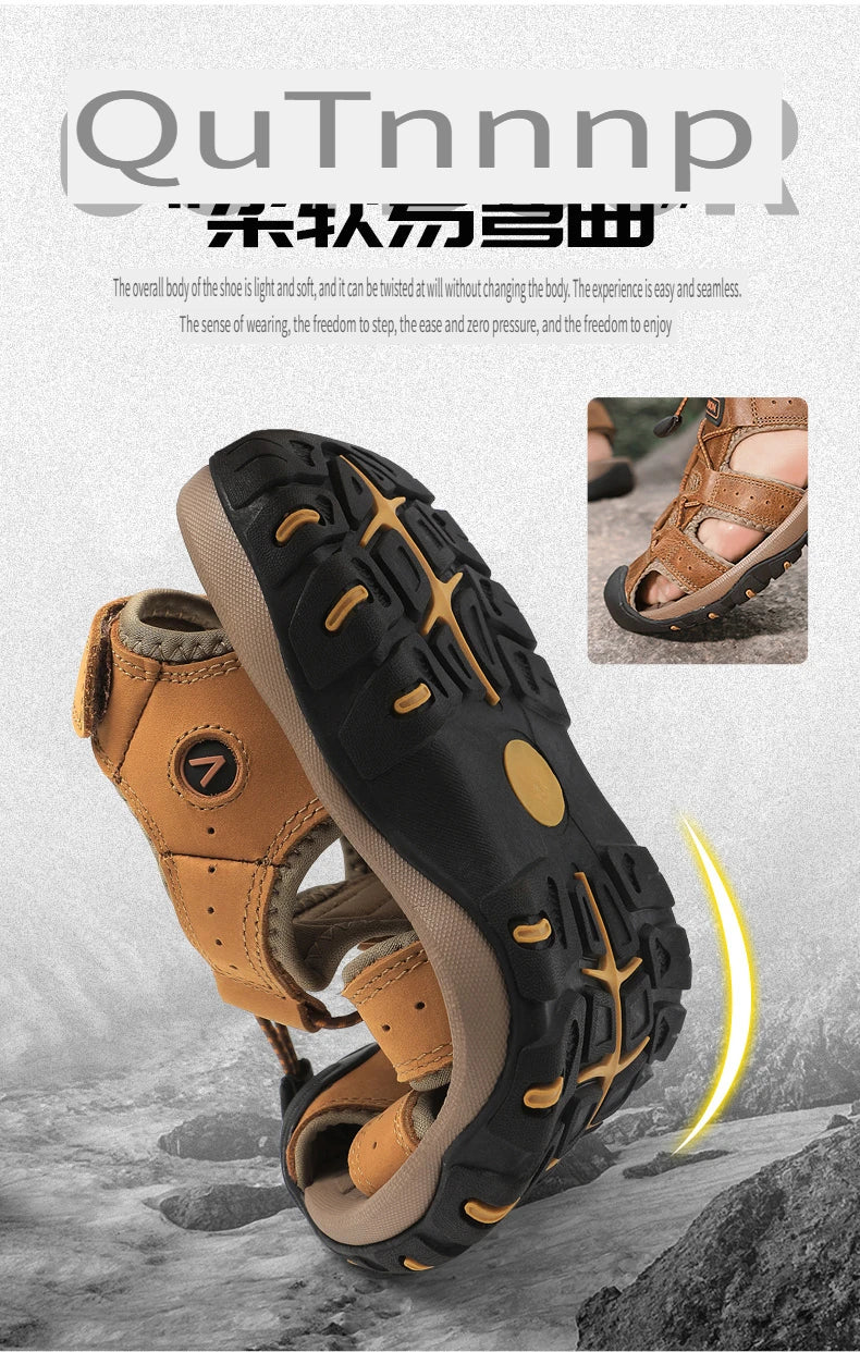 2025 Summer Men Sandals Leather Mens Casual Shoes Breathable Outdoor Sandals for Men Beach Shoes Slippers Fashion Roman Shoes