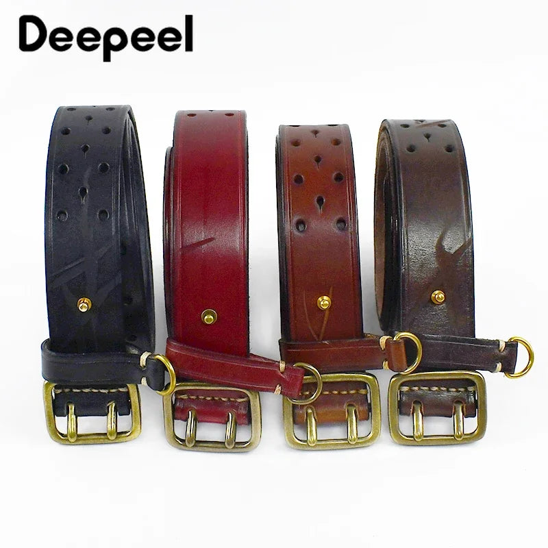 Pure Cowhide 3.8cm Wide Genuine Leather Belt for Men Double Pin Buckle Male Jeans Belts Top Quality Luxury Gift Waistband
