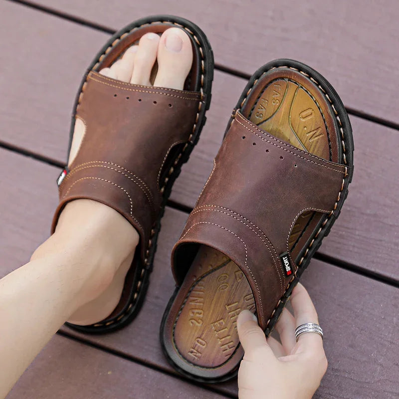 2025 Mens Slippers Summer Casual Shoes Beach Sandals Outdoor Slides Walking Comfort Leather Luxury Designer Fashion Lightweight