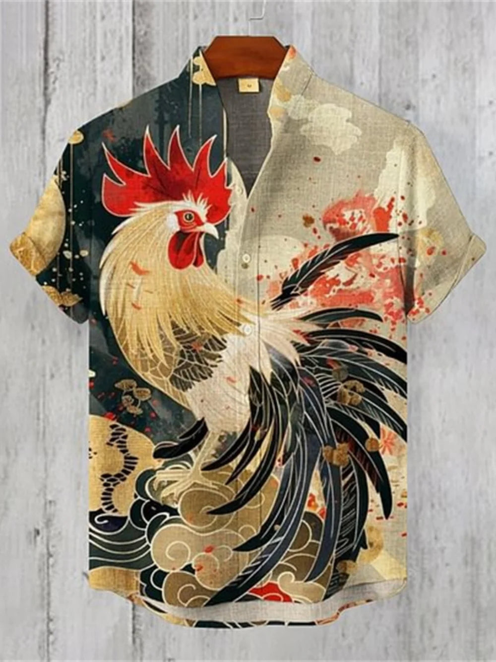 Men's Hawaiian Stand up Collar Printed Linen Shirt Casual Vacation Outdoor Breathable Loose plus Size Top