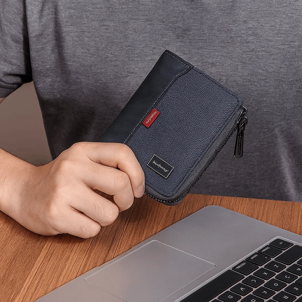 Portable PU Leather Men's Wallet Multi-functional Large Capacity Short Card Bag Zipper Closure Square Business Wallet Male