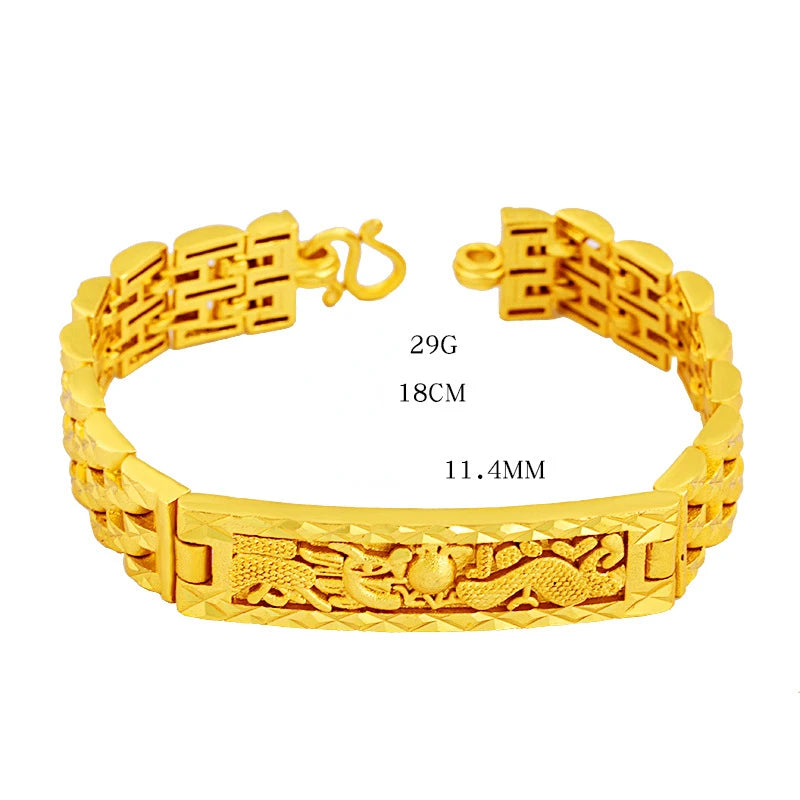 Fashion 14K Gold Bracelet for Men Father Bro Fine Jewelry Luxury Dragon Card Watch Chain Bracelet Not Fade Fine Jewelry Gifts