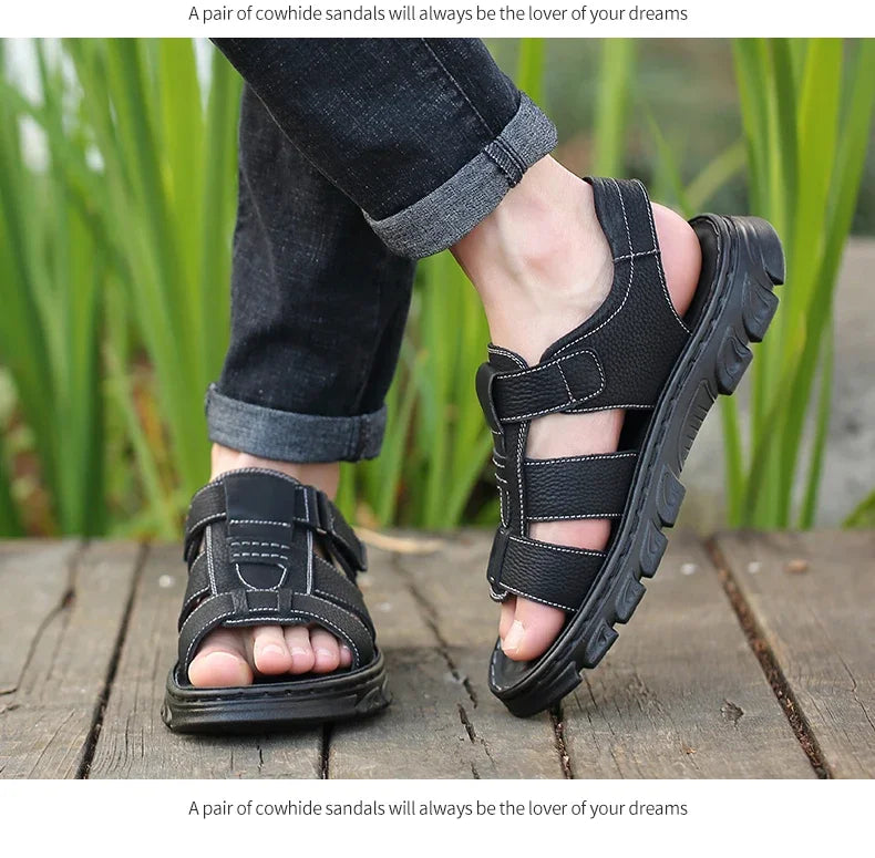 Men's Sandals Adjustable Solid Color Shoes Summer Casual Comfort with Durable Rubber Sole, Breathable PU for Outdoor Walking
