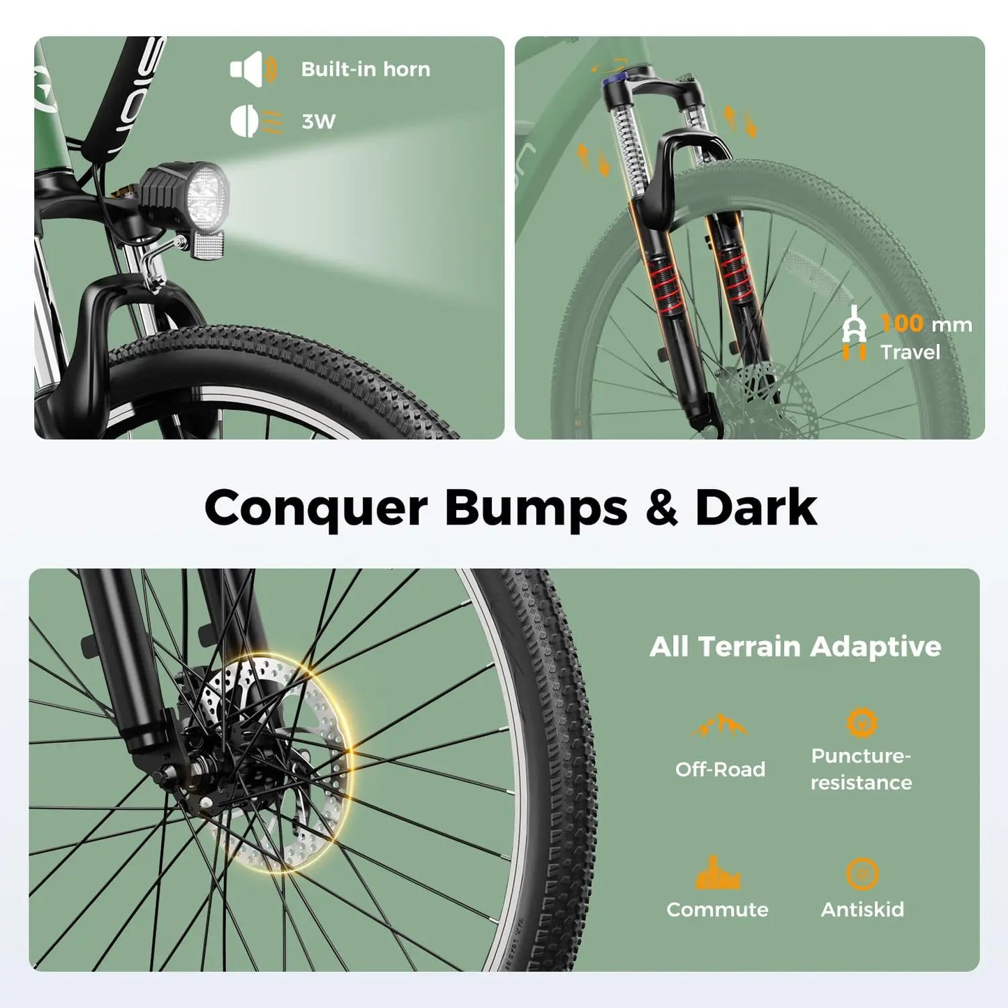 1000W Peak Motor Electric Mountain Bike Removable Battery 7-Speed Front Fork Suspension 40Miles Commuting Custom