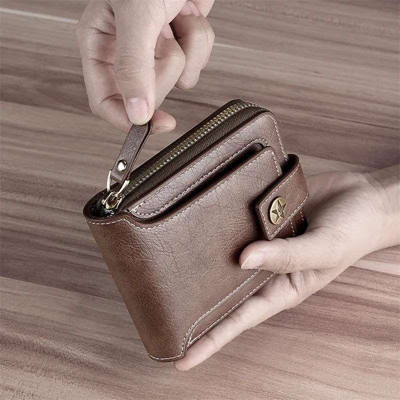 Leather Men’s Wallet Luxury Mens Purse Male Zipper Card Holders with Coin Pocket Rfid Wallets Gifts for Men Money Bag