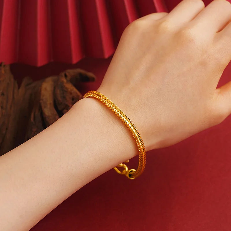 Luxury 24K 9999 Pure Gold real gold Fortune 60cm Chain Men's Necklace Square Snake Bone Bracelet Large