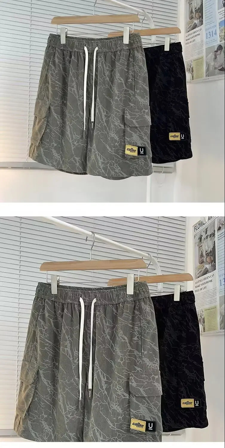 Working Shorts Men's 2025 New Summer Trendy American Functional Pants Loose Straight Five-point Pants Short Shorts for Man Jeans