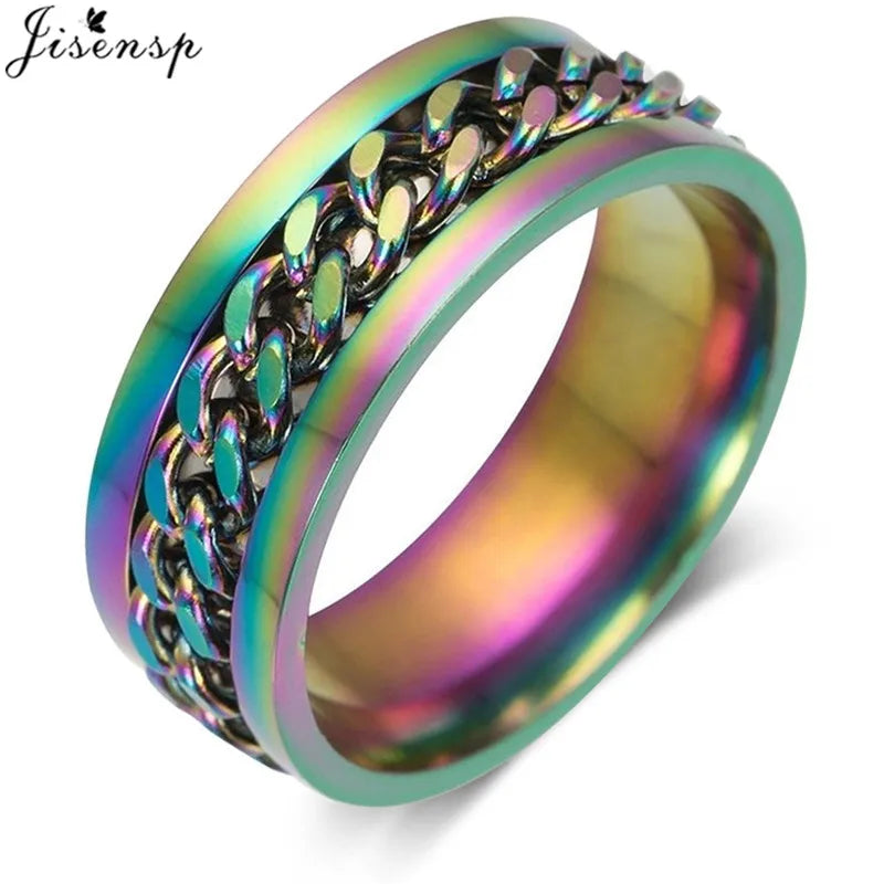 Stainless Steel Rotatable Chain Ring for Couples Jewelry Spinner Fidget Release Anxiety Ring Multifunctional Anillos De Ansiedad