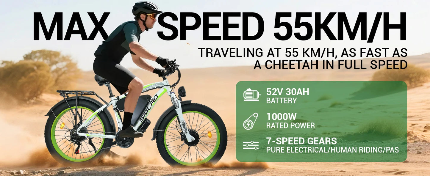 SMLRO XDC600 Adult Off-Road Ebike 3000W 52V 30Ah Hydraulic Disc Brakes Electric Bicycle 26*4.0" Fat Tire Mountain Electric Bike