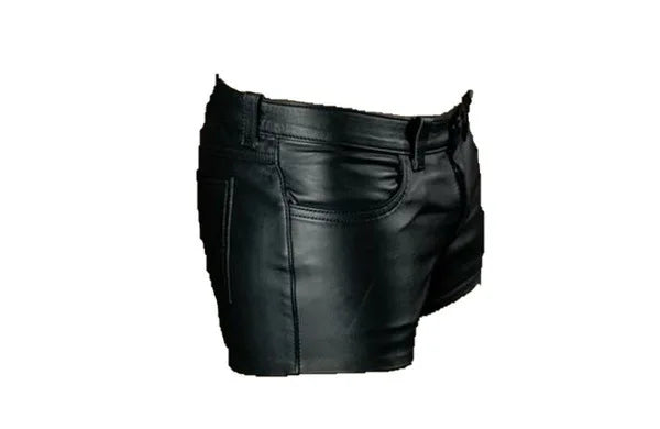 Mens  Leather Shorts  Summer Shorts(No Belt) Men's Black Shorts Black PU leather men's motorcycle shorts