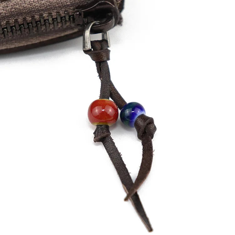 Natural Leather Key Wallet for Men Short Zipper Car Key Holder Real Leather Coin Purse Card Case Bag Keys Organizer Housekeeper