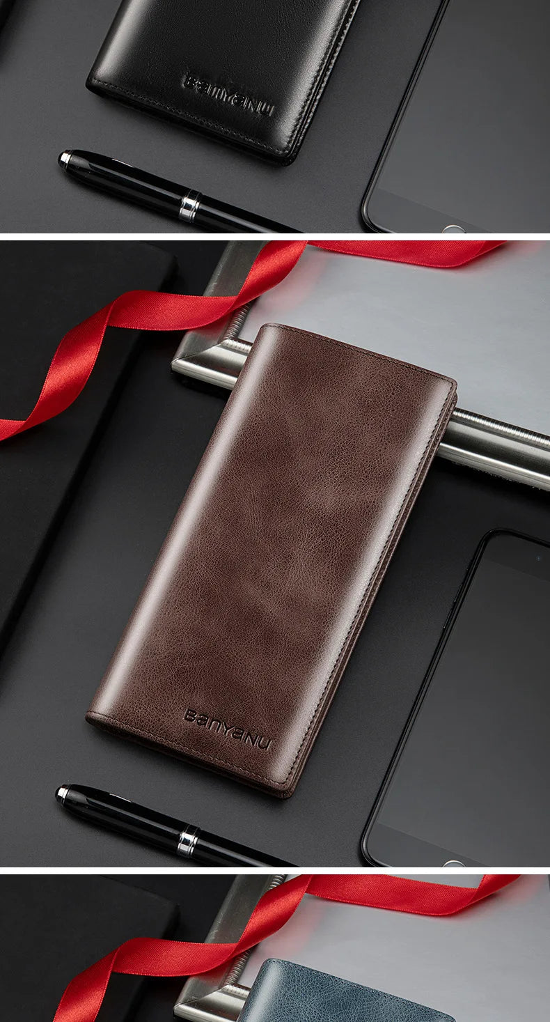 Banyanu Leather Factory Wallet Men's Long Leather Ultra Thin Anti theft Brushed Leather Wallet with Zipper Leather Wallet