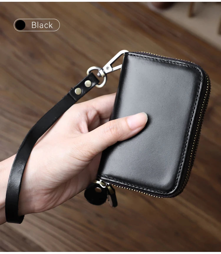 Genuine Leather Key Wallet For Men Retro Car Smart Key Case Double Zipper Housekeeper Keys Coin Pouch Organizer Handbag Women
