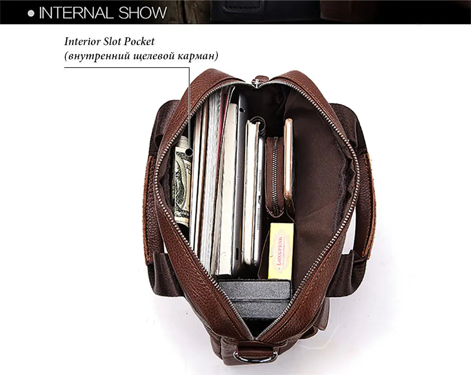 Durable Genuine Leather Bags for Men High Quality Business Crossbody Sling Bag for Work Outdoor Travel Male Messenger Packs
