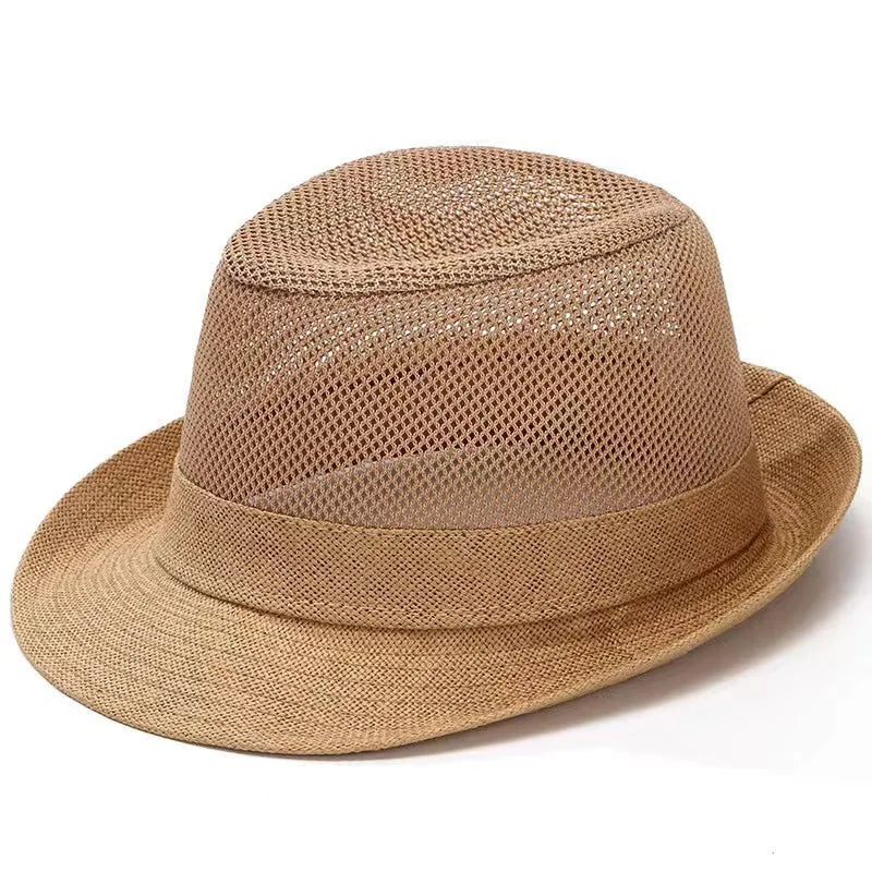 Wholesale Middle Aged and Elderly Male Summer Breathable Mesh Sun Caps Women Beach Trilby Straw Hat Big Head Men Party Fedora