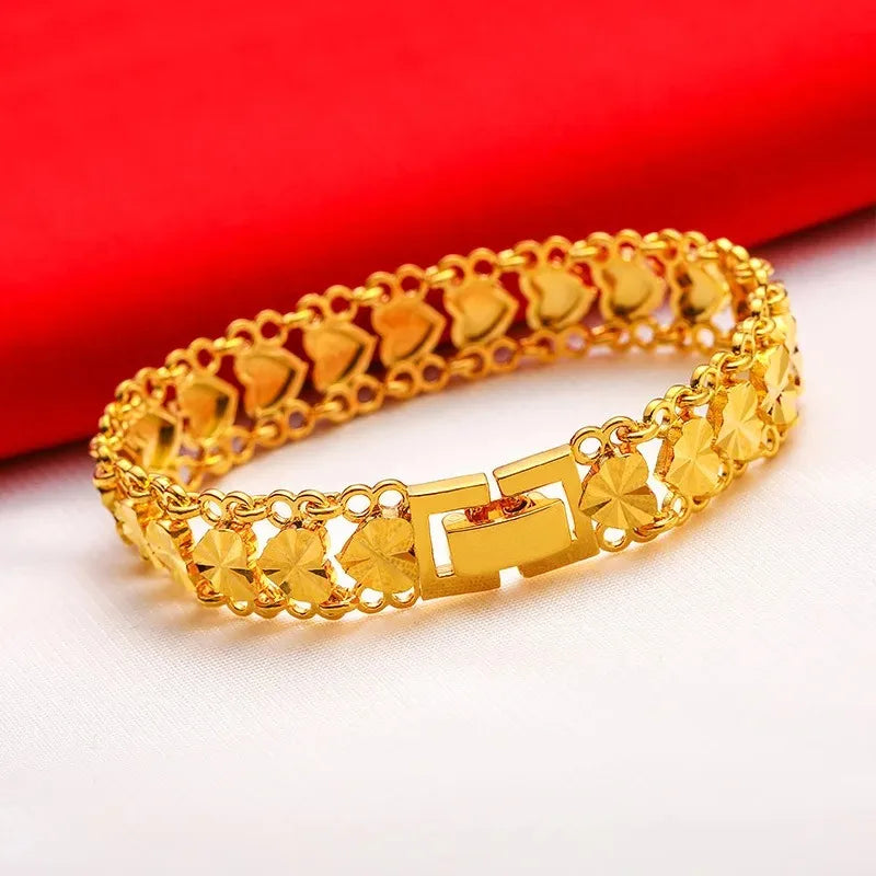 EternaGold 24K gold adjustable bracelet  AU999 full gold, wide-face shiny body shape is simple and elegant