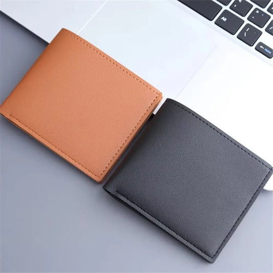 New Men Short PU Leather Wallet Simple Solid Color Thin Male Credit Card Holder Small Money Purses Business Foldable Wallet