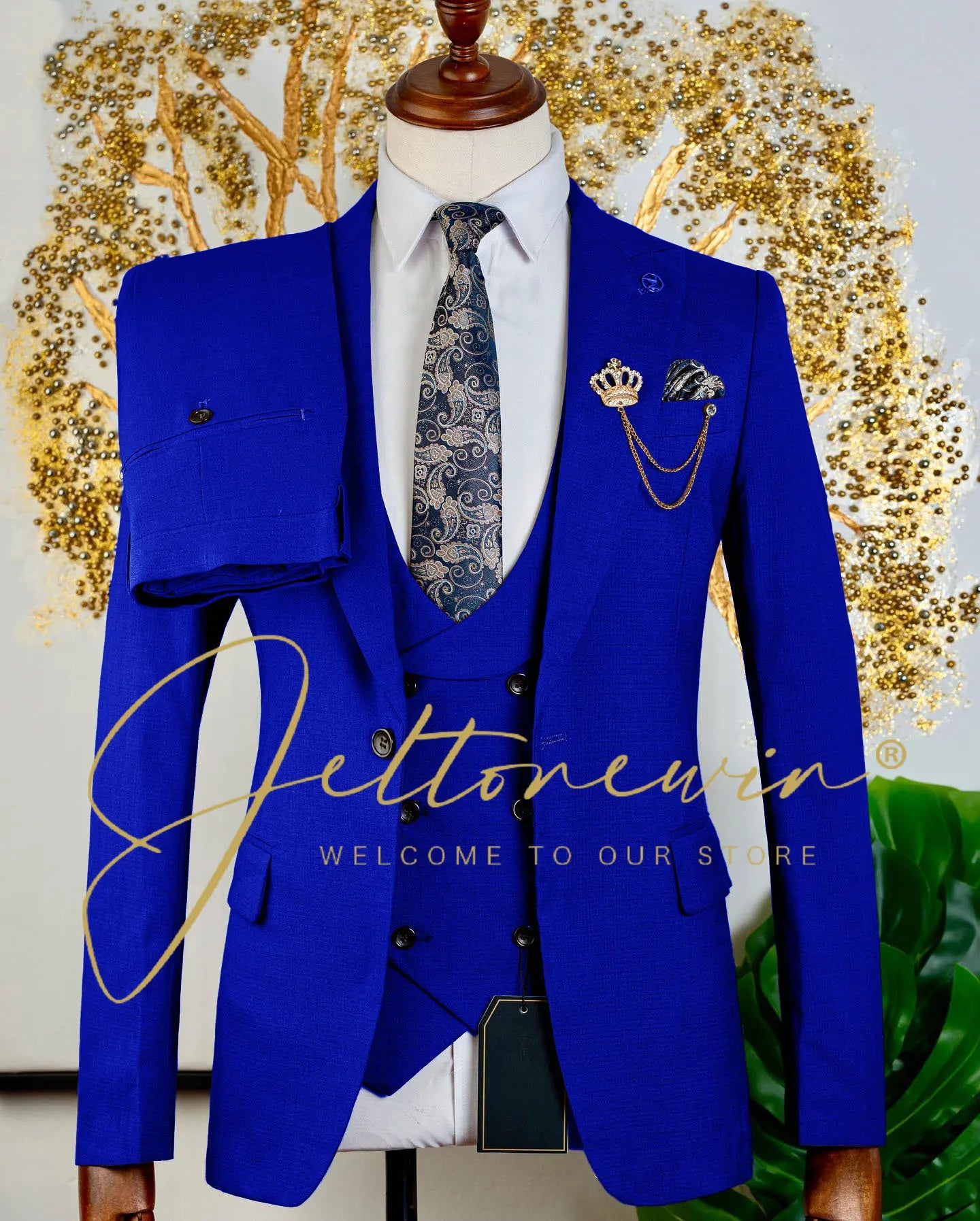 Men's Brown Three Piece Suit with Vest and Trousers Slim Fit Formal Wear for Wedding Groomsmen Party Business Occasion