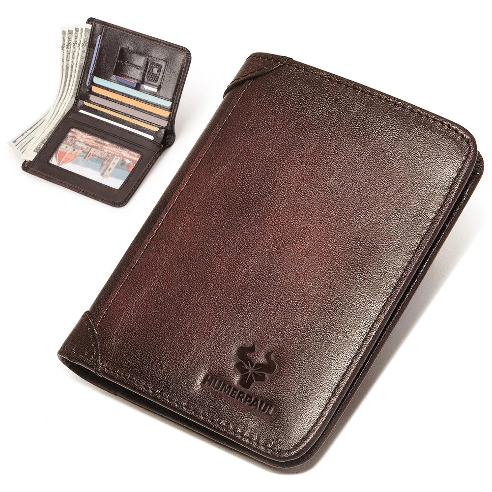 HUMERPAUL Slim Soft Real Leather Wallet for Men RFID Blocking Bifold Multi-card Card Holder ID Purse Male Thin Front Pocket