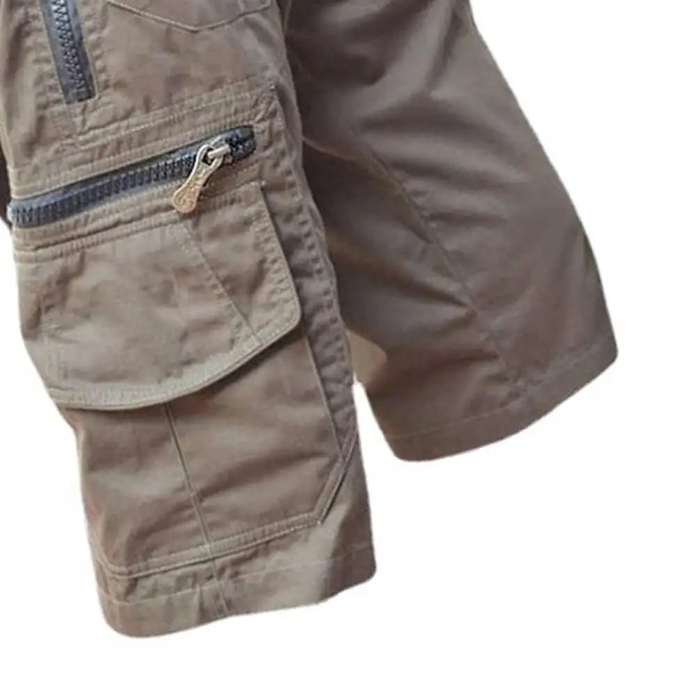 Trendy Men Shorts Bottoms Pants Solid Color Relaxed Fit Straight Cargo Shorts Thin
