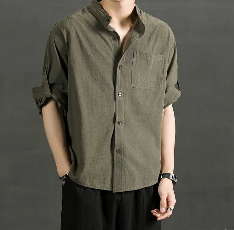 Shirts For Men White Man Shirt Plain With Pocket Linen And Cotton Half Sleeve Social Fashion Summer Designer Sale Xxl Casual Hot