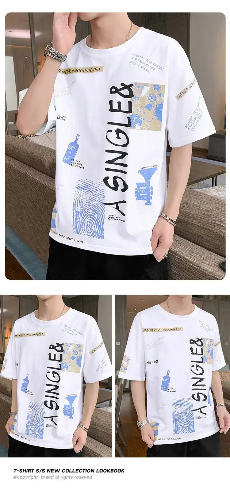 T Shirt for Men Fashion Tops Shirts Tee T-Shirt Crew Neck Street wear Retro Style Anime Tshirt  Men Clothing Oversized T Shirt
