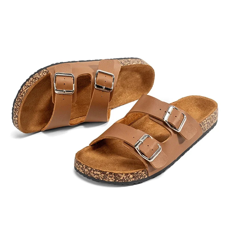 Fashion Classic Unisex Slippers For Men Comfortable Summer Cork Shoes For Men Outdoor Sandals Microfiber