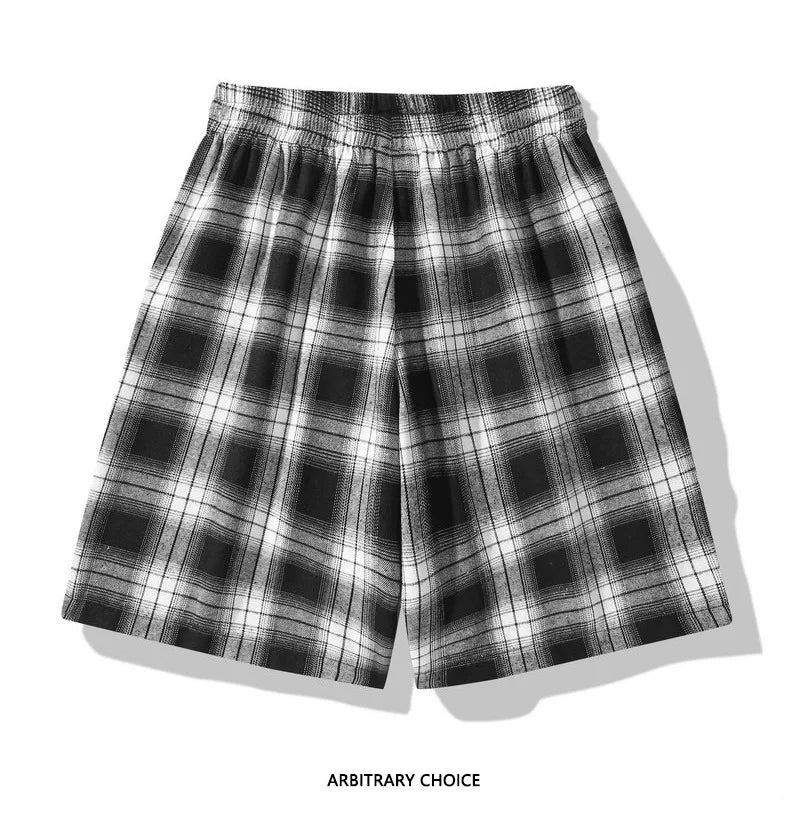 2025 Men's Shorts Checkered Printed Home Casual Pants Breathable Summer Street Wear Combination with Flat Corner Design