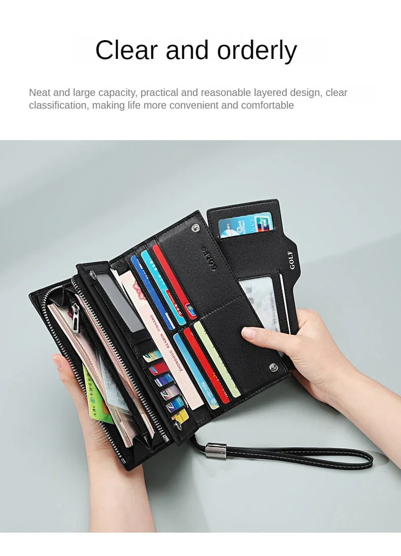 GOLF Long Wallet for Men Leather Male Clutch Bag Purse Wallet Wrist Bag Credit Card Organizer Hand Bags Money Clip Minimalist