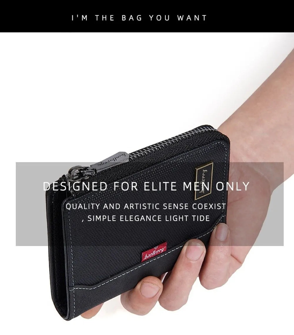 Fashion PU Leather Men's Wallet Multi-functional Zipper Closure Business Wallet Large Capacity Square Short Card Bag Male