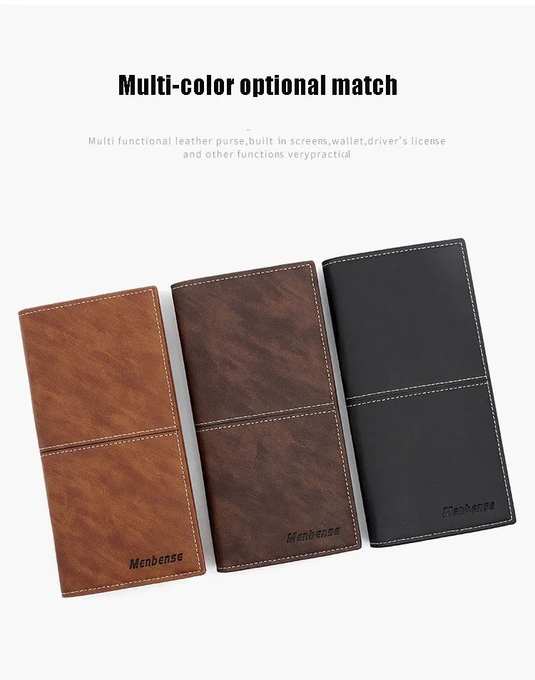 Men's Leather Wallet ID Card Holder Purse Checkbook Long Clutch Bifold Business Money Bag Man Wallets Cartera Hombre Carteras