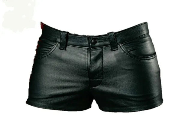 Mens  Leather Shorts  Summer Shorts(No Belt) Men's Black Shorts Black PU leather men's motorcycle shorts