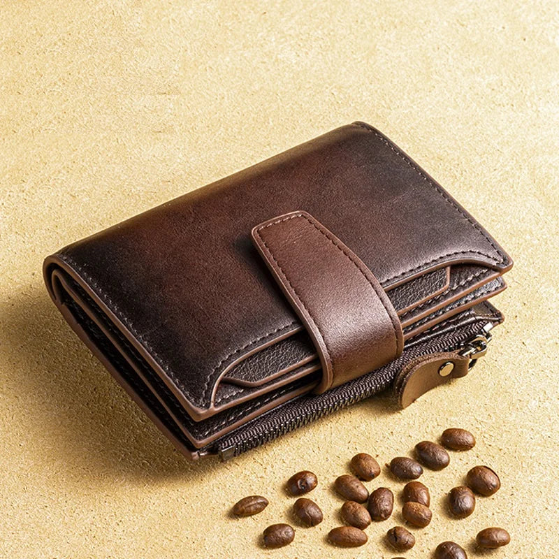 Short Genuine leather Wallet for Man Daily Real Cow Leather Purse 2025 New Boys RFID Card Holder Coin Purse