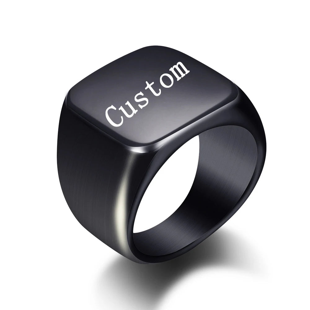 Customized Women Signet Ring Name Letter Pattern Logo Stainless Steel Rings Punk Candid Fashion Jewelry Male Wedding Accessories