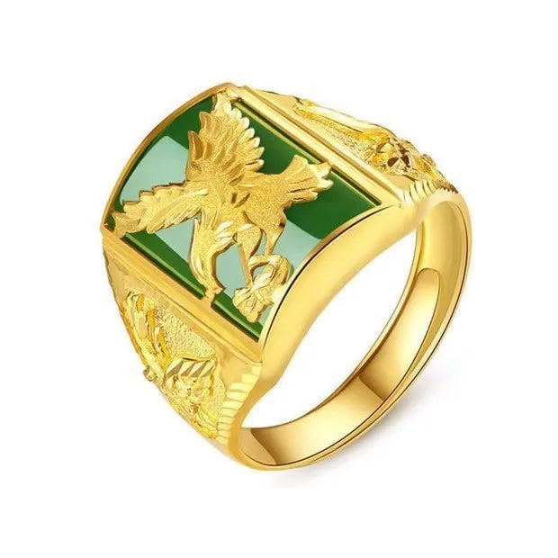 Men's Eagle Ring Embedded Agate Imitation Gold Plating Sand Gold Live Broadcast Ring Geometric Style Retro Fashion Jewelry