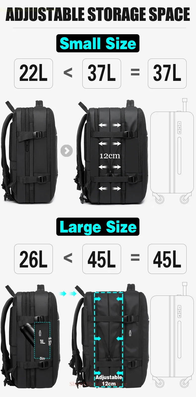 Men's travel backpack waterproof business school expandable laptop bag large capacity USB port stylish casual backpack forTravel