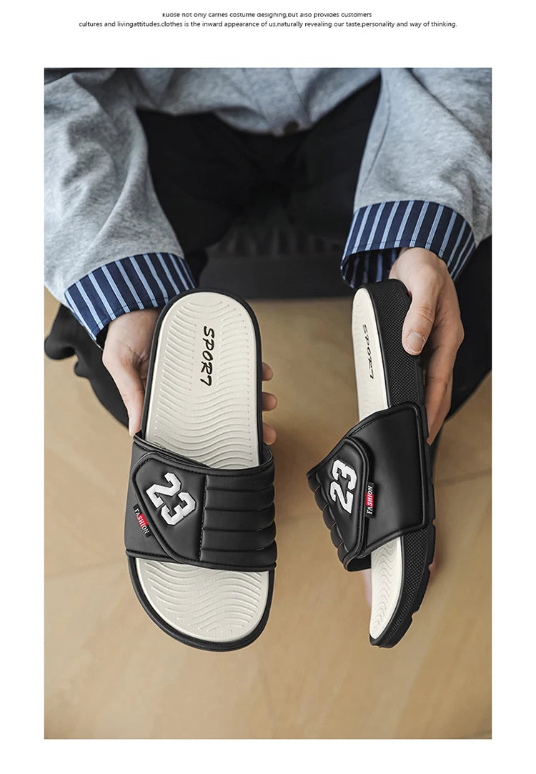 Men's fashion slippers comfortable flat home bathroom slippers soft-soled outdoor beach shoes plus size slippers men 39-47
