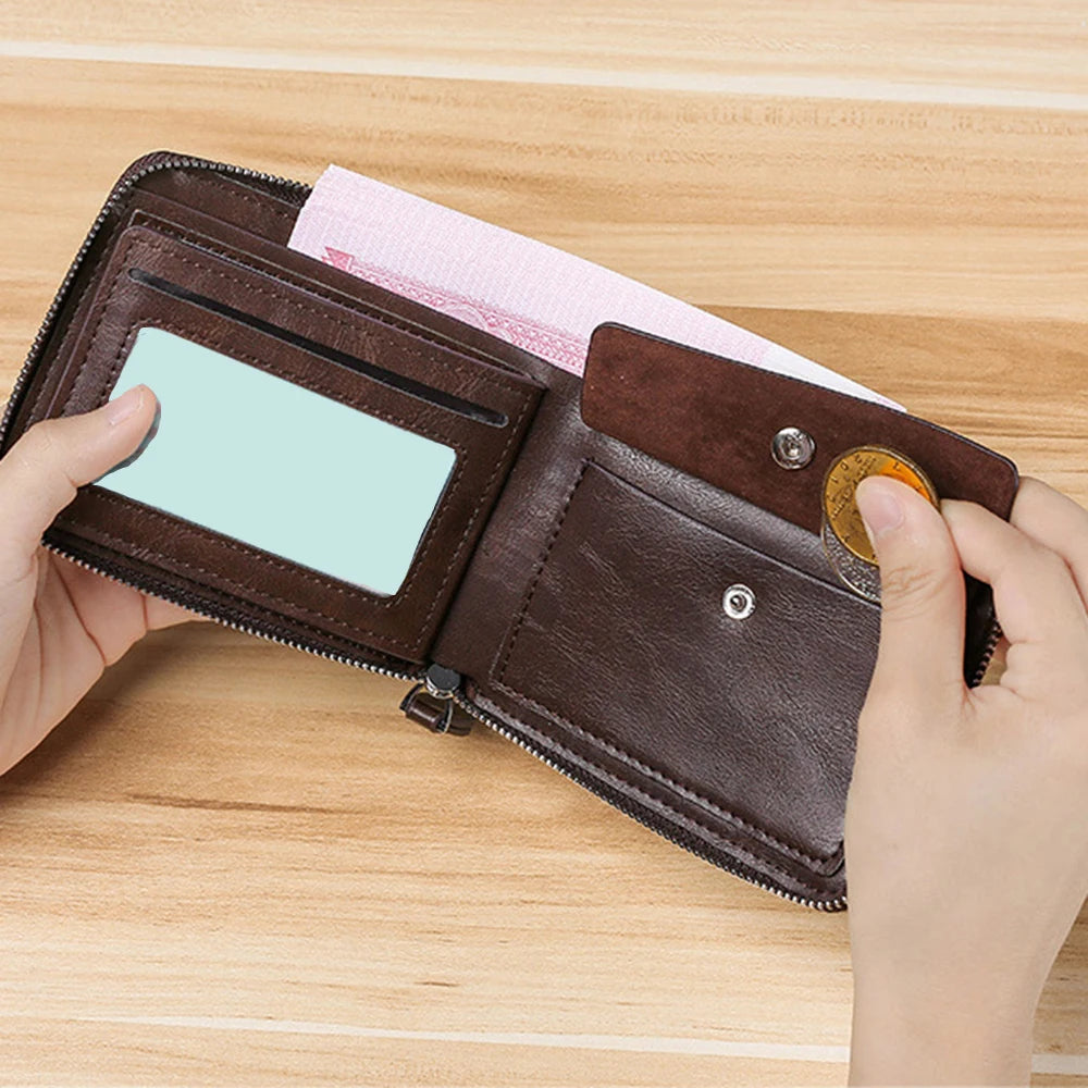 Men's Leather Wallet Casual Zipper Wallets Card Holder Male Synthetic PU Purse Coin Purse Personalized Wallet Men Leather