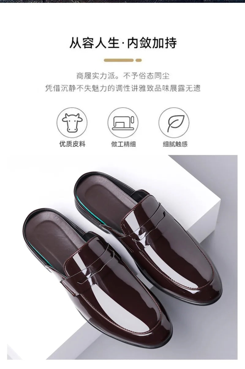 Brand Men's Shoes Luxury Leather Slippers Fashion Baotou Half Slippers for Men Business Dress Slippers Casual Loafers Man Shoes