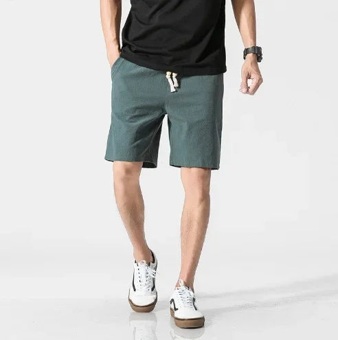 Men's Casual Shorts Summer Cotton Linen  Breathable Loose Fit Retro Trendy Knee Length Short Pants