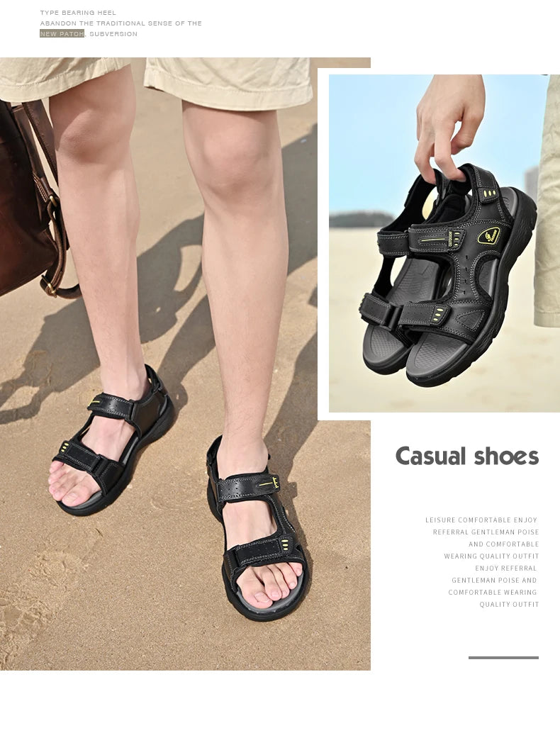 New Summer Men Genuine Leather Sandals Classic Casual Shoes Men Outdoor Beach Sandals Roman Summer Men's Water Shoes Size 38-46