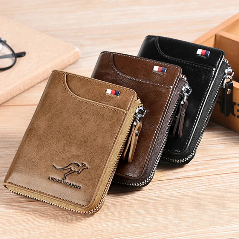 Men's Wallet PU Leather Business Card Holder Zipper Purse for Men RFID Protection Purses Luxury Designer Money Bag Male Gift