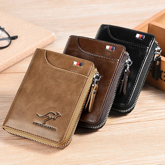 Men's Wallet PU Leather Business Card Holder Zipper Purse for Men RFID Protection Purses Luxury Designer Money Bag Male Gift