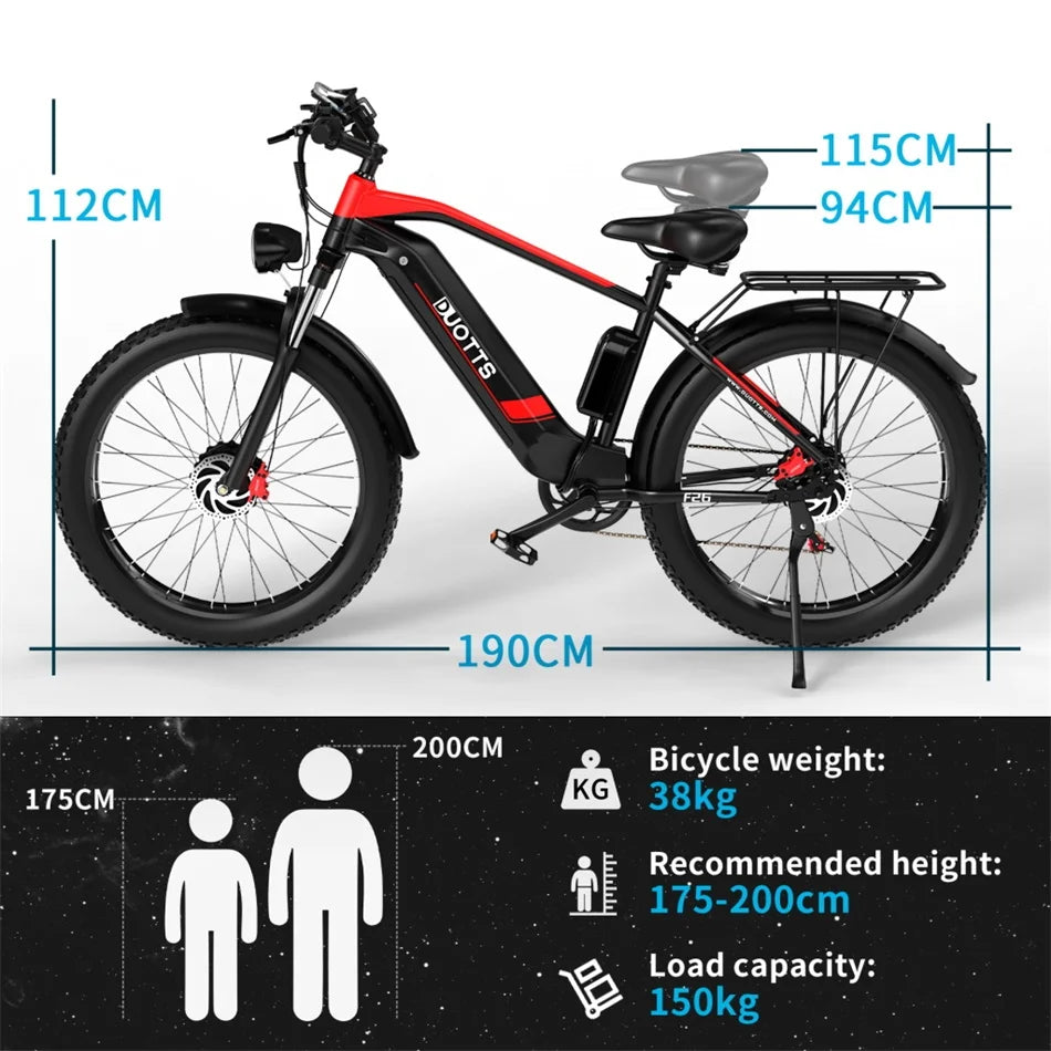 2023 Electric Bike Adult 1500W 26'' Dual Drive Mountain E Bike 48V 17.5AH Battery Removable Off Road Electric Bicycle