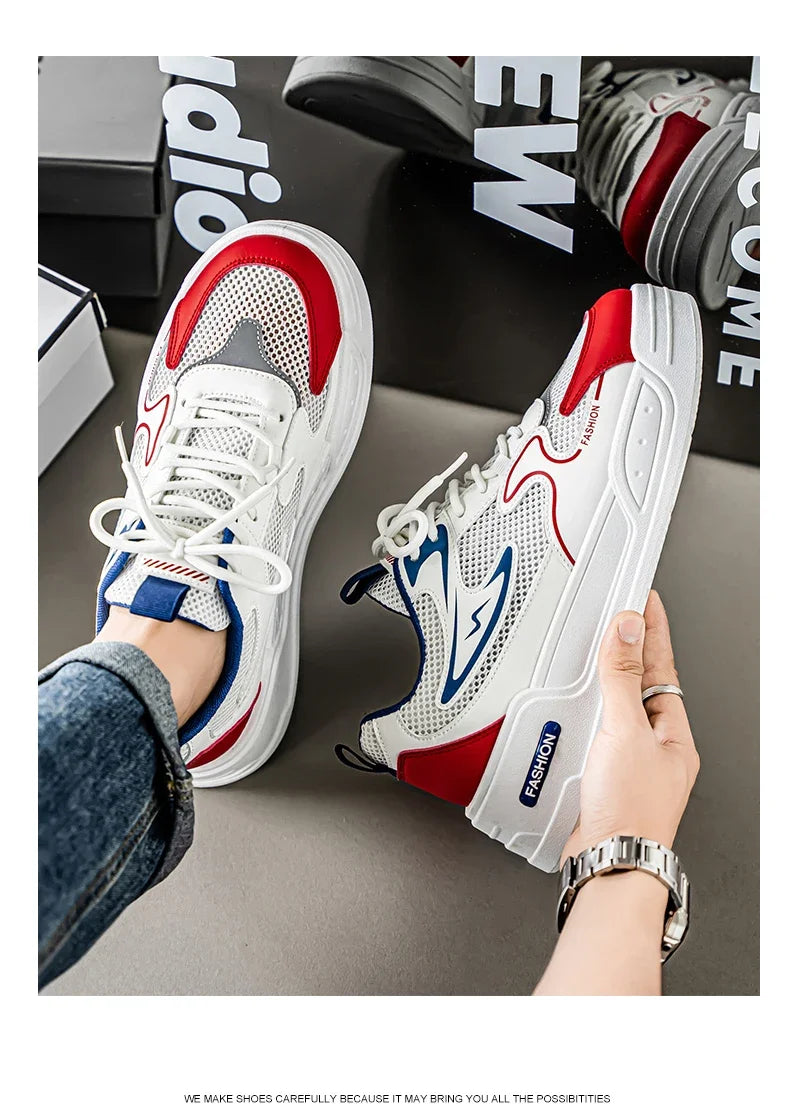 Men's Sneakers for Spring and Summer Are Breathable Fashionable Low-top Round-toe Lace-up and Color-blocked Sports Shoes