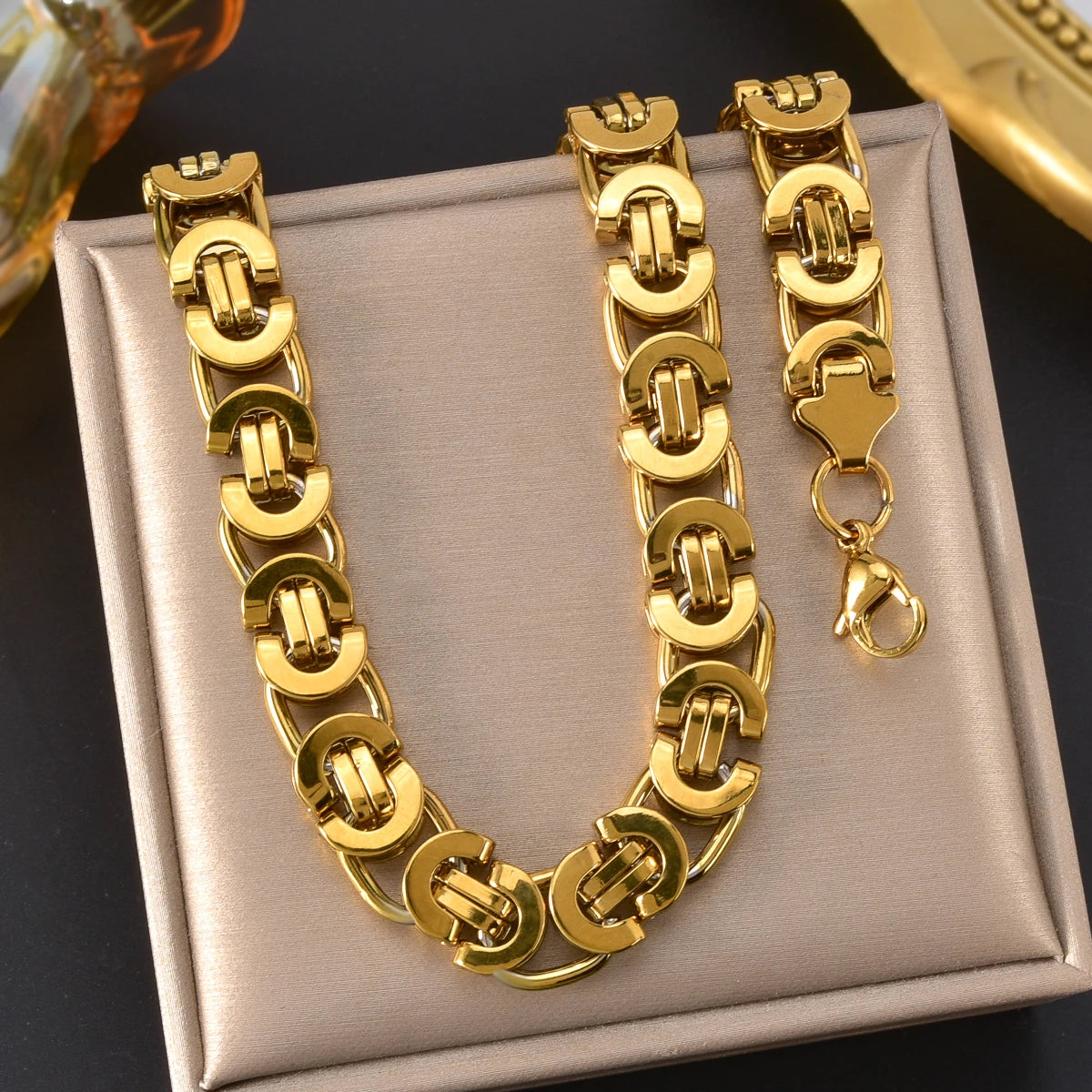 Vintage Gold Plated Chain Necklace Women Retro Victorian Gothic Stainless Steel Link Elegant Jewelry Gift Her Valentines Day