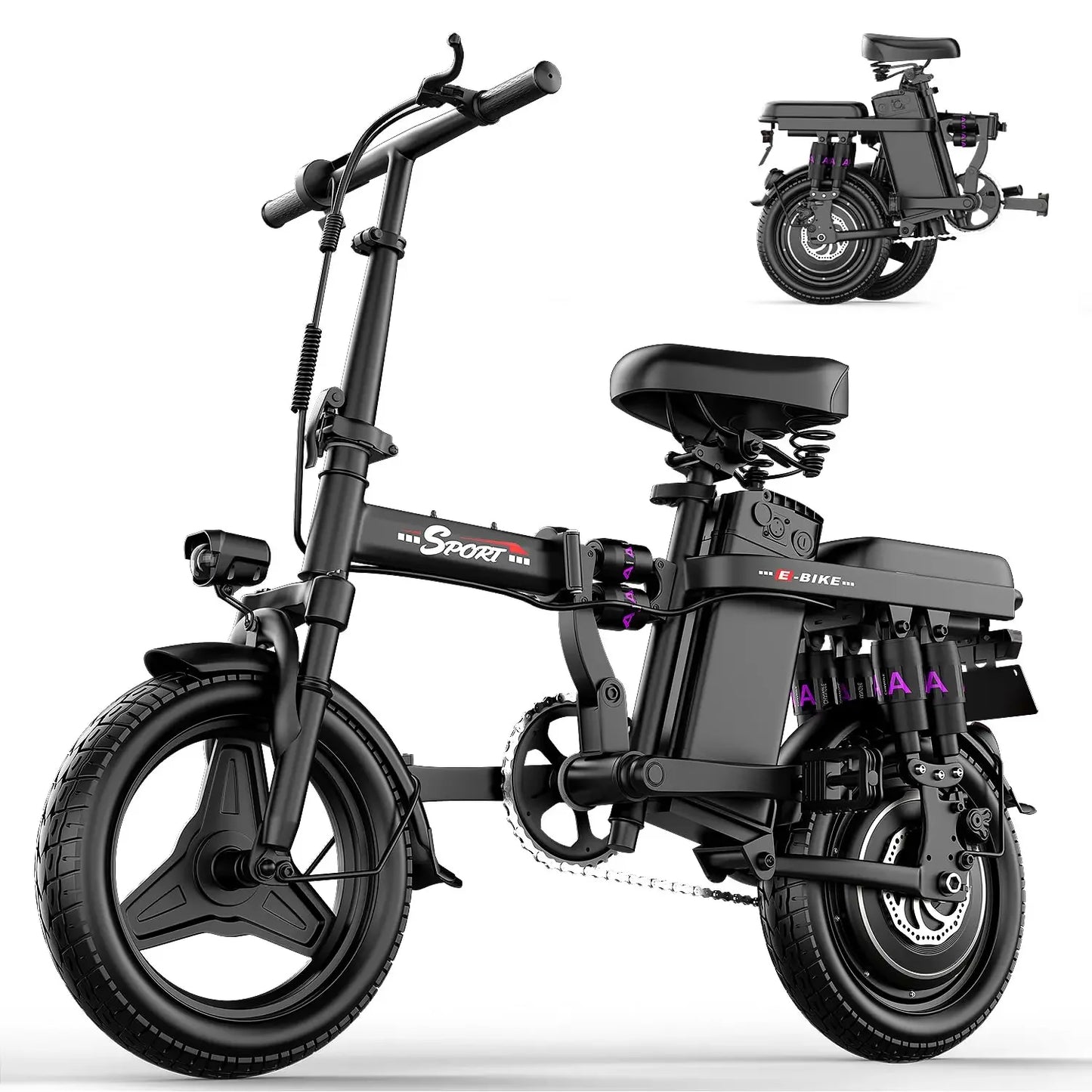500W Folding Electric Bike, 48V 10/13/15AH Large Removable Battery E-Bike, 22+MPH, 35 Miles Max Range, 14" Fat Tire, Customized