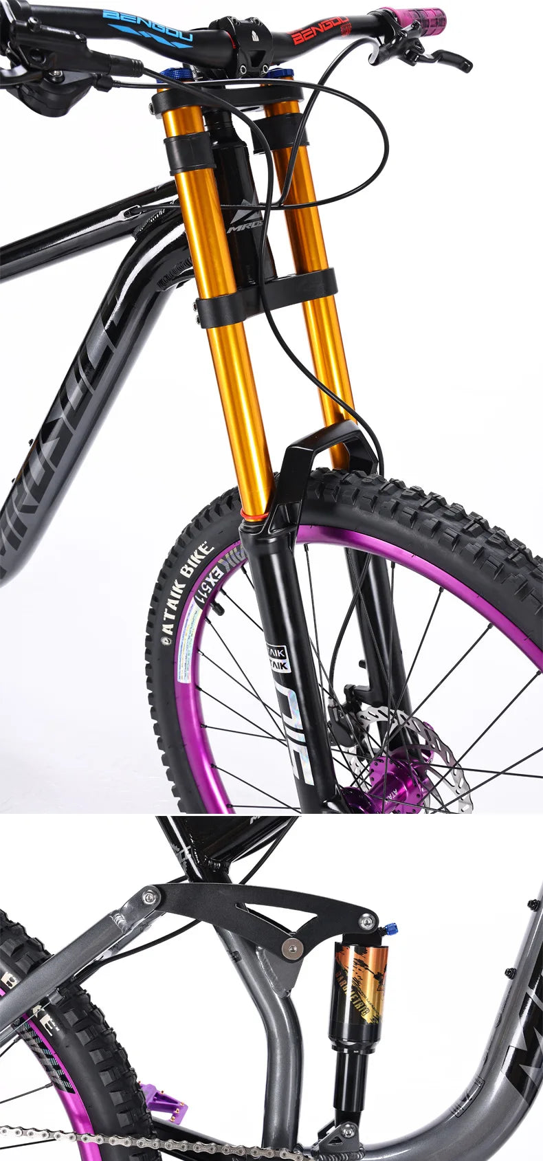 Manufacturer 26/27.5 inch downhill mountain bike aluminum alloy soft tail oil brake shock absorber mountain bicycle