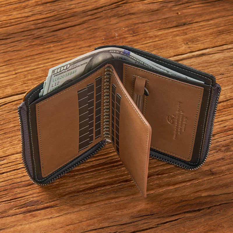 Trendy Wallet Men's PU Leather Male Short Zipper Simple Card Holder Soft Leather Money Clip Retro Coin Purse Gifts for Students