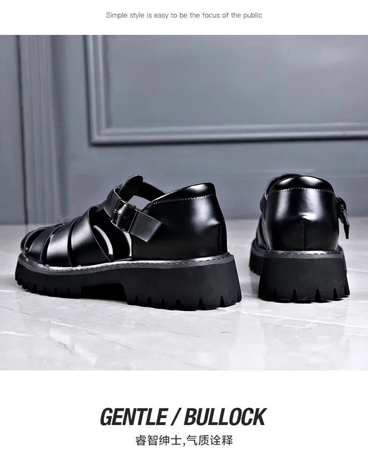 Fashion New Designer Platform Sandals for Men 2025 Summer Buckle Leather Dress Sandal Shoes Man Big Size Black  Sandalias Hombre